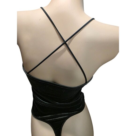 Abercrombie & Fitch Womens Green S Velvet Bodysuit Spaghetti Straps Cowl Neck - Picture 4 of 6